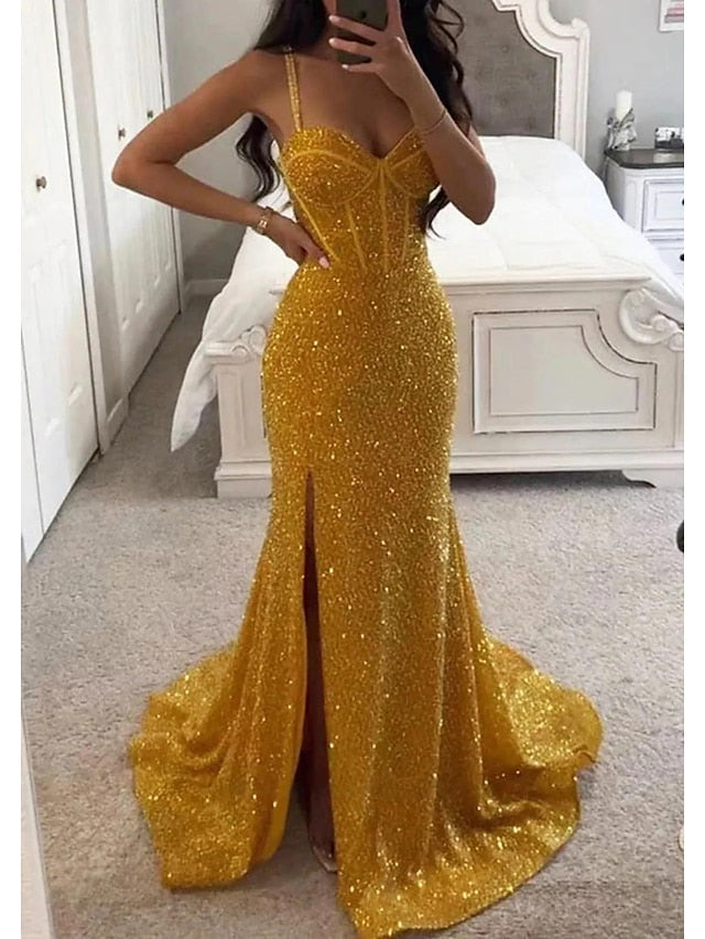 Trumpet/Mermaid Spaghetti Straps Floor-Length Prom Dresses