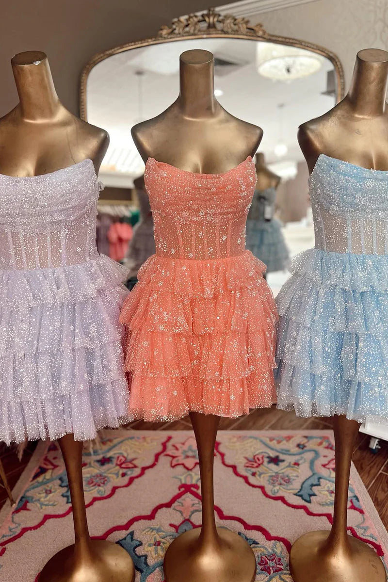 A-Line/Princess Strapless Sleeveless Short/Mini Party Dance Cocktail Homecoming Dress With Pleats & Ruffles