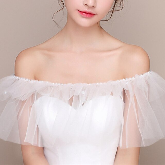 Shawls Women's Wrap Bridal's Wraps Elegant Romantic Sleeveless Tulle Wedding Wraps With Faux Pearl