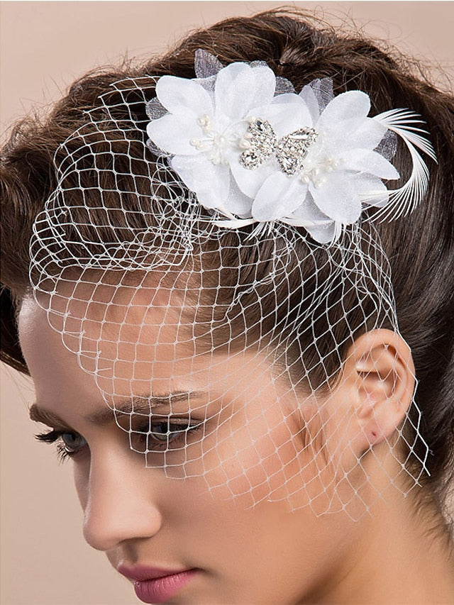 Women's Net Party Evening Cocktail With Flowers Headpiece