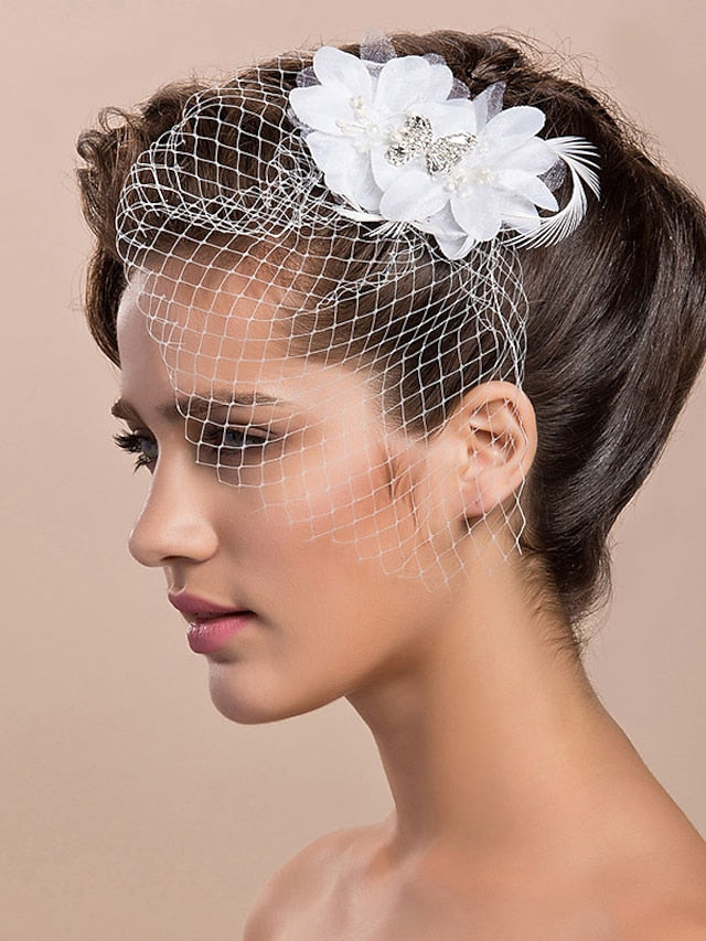 Women's Net Party Evening Cocktail With Flowers Headpiece