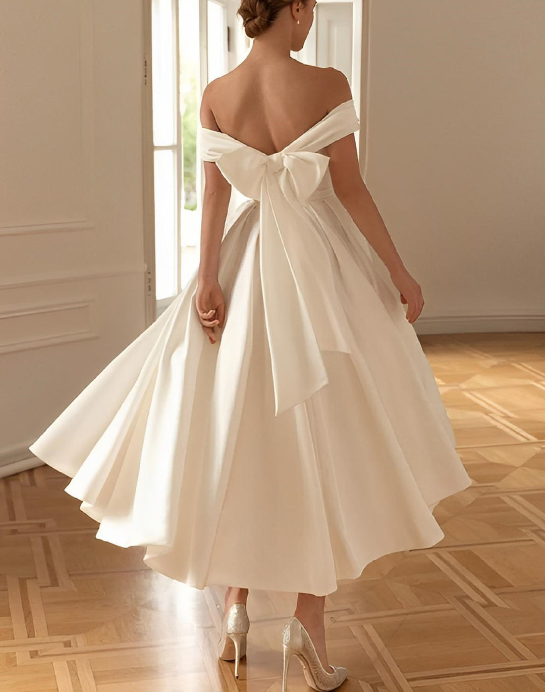 A-Line/Princess Off-the-Shoulder Ankle-Length Wedding Dress