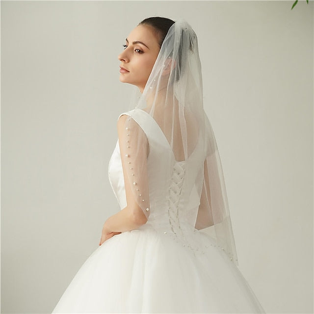 One-tier Pearl Wedding Veils Elbow Veils with Faux Pearl