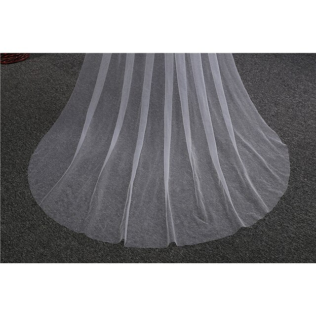 One-tier Simple Wedding Veil Cathedral Veils with Solid 300cm Tulle