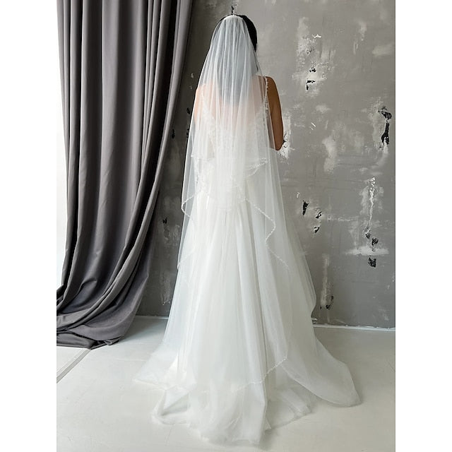 One-tier Stylish / Simple Wedding Veil Chapel Veils with Beading Tulle
