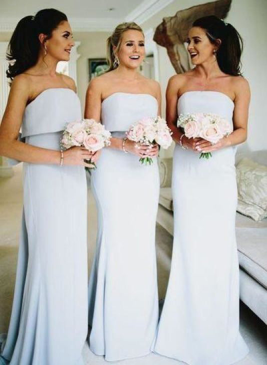 Sheath/Column Strapless Floor-length Long Bridesmaid Dresses With Bowknot