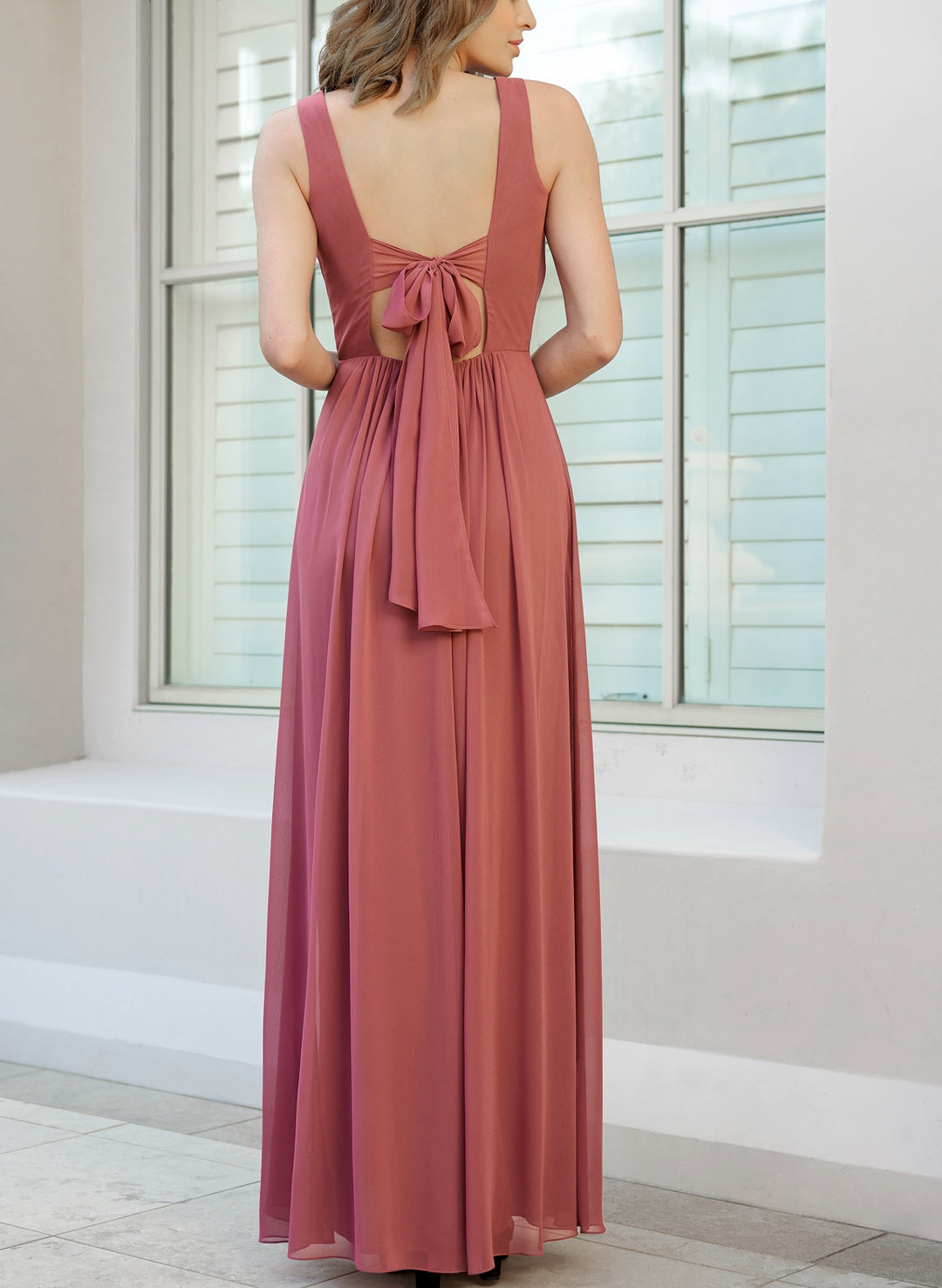 A-Line/Princess V-Neck Floor-length Long Bridesmaid Dresses