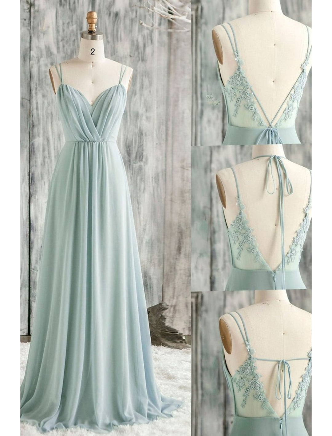 A-Line/Princess Spaghetti Straps Floor-length Long Bridesmaid Dresses