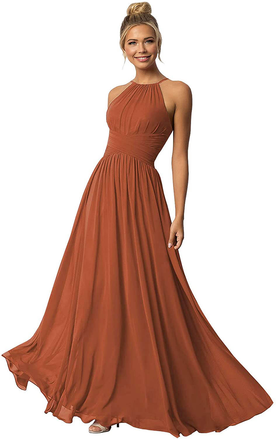 A-Line/Princess Halter Sleeveless Floor-Length Bridesmaid Dresses