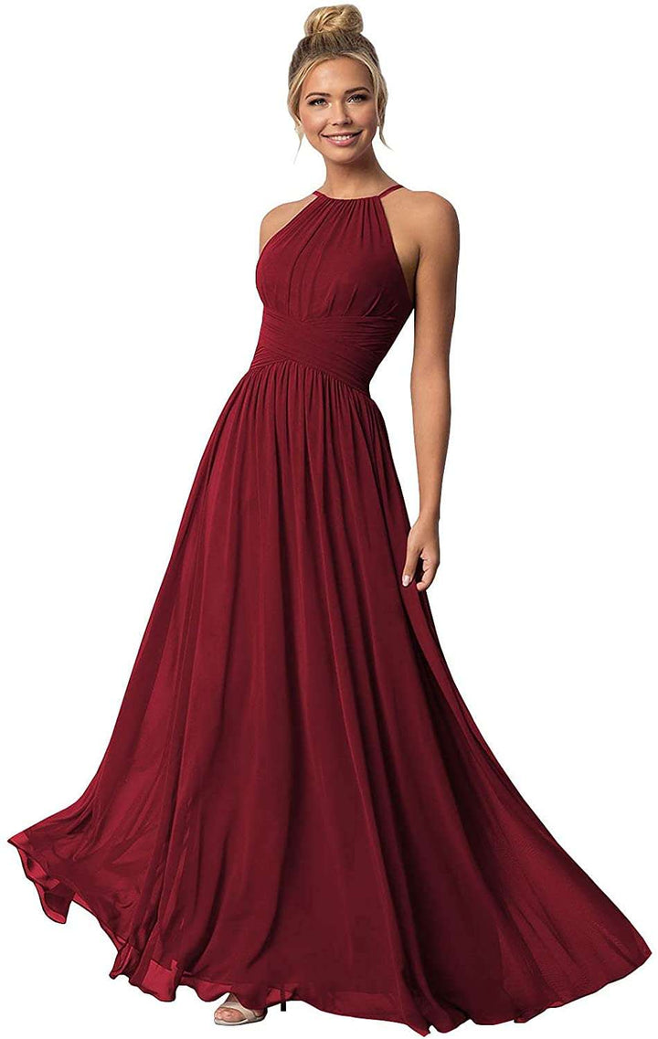 A-Line/Princess Halter Sleeveless Floor-Length Bridesmaid Dresses