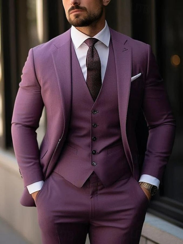 Men's Tailored Fit Single Breasted Two-buttons 3 Pieces Wedding Suits