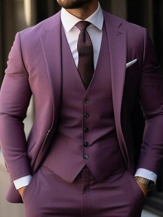 Men's Tailored Fit Single Breasted Two-buttons 3 Pieces Wedding Suits