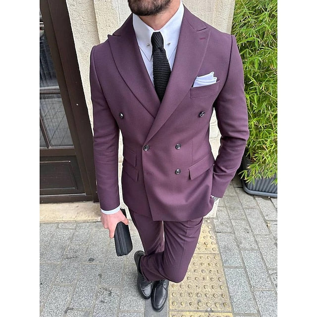 Men's Tailored Fit Single Breasted Two-buttons 2 Pieces Solid Colored Linen Suits