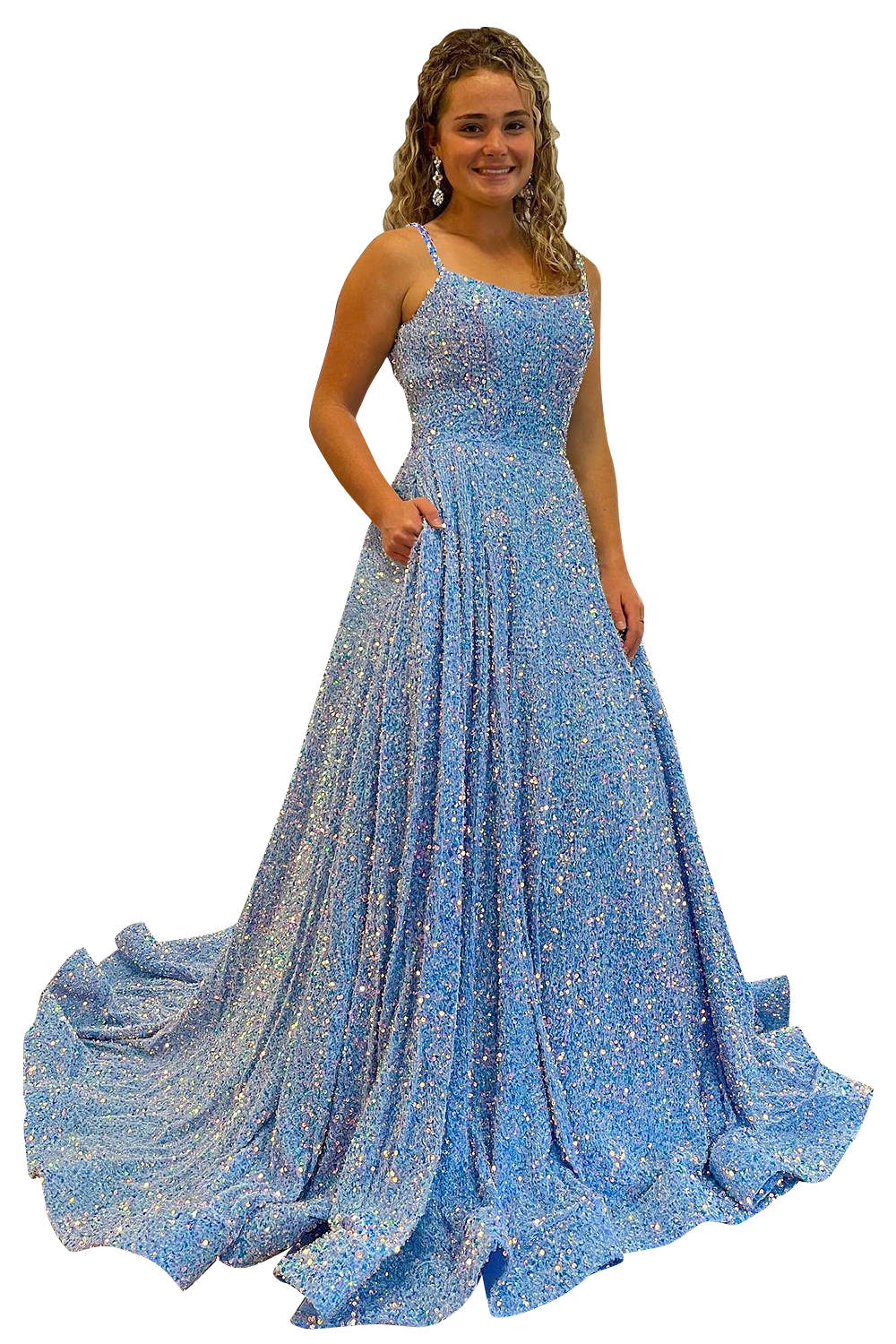 A-Line/Princess Spaghetti Straps Prom Dresses with Sequin