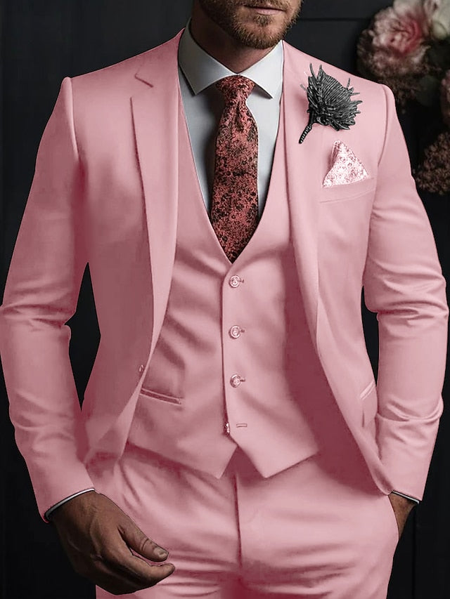 Men's Tailored Fit Single Breasted Three-buttons 3 Pieces Wedding Suits