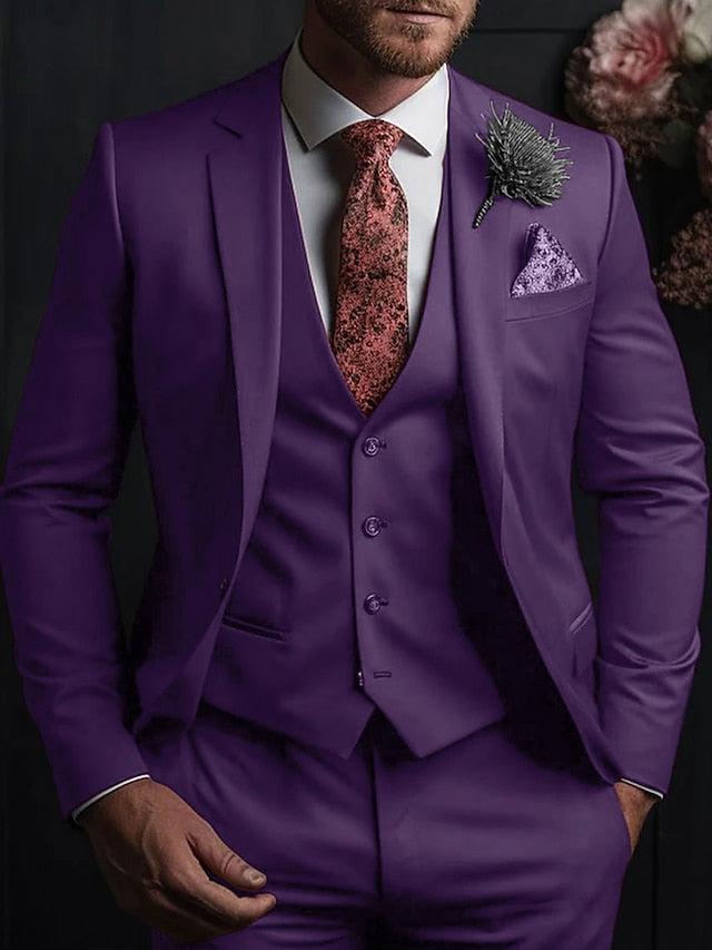 Men's Tailored Fit Single Breasted Three-buttons 3 Pieces Wedding Suits