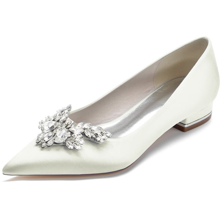 Women's Wedding Shoes Silk Satin Rhinestone Low Pointed Toe Minimalism Bridal Shoes