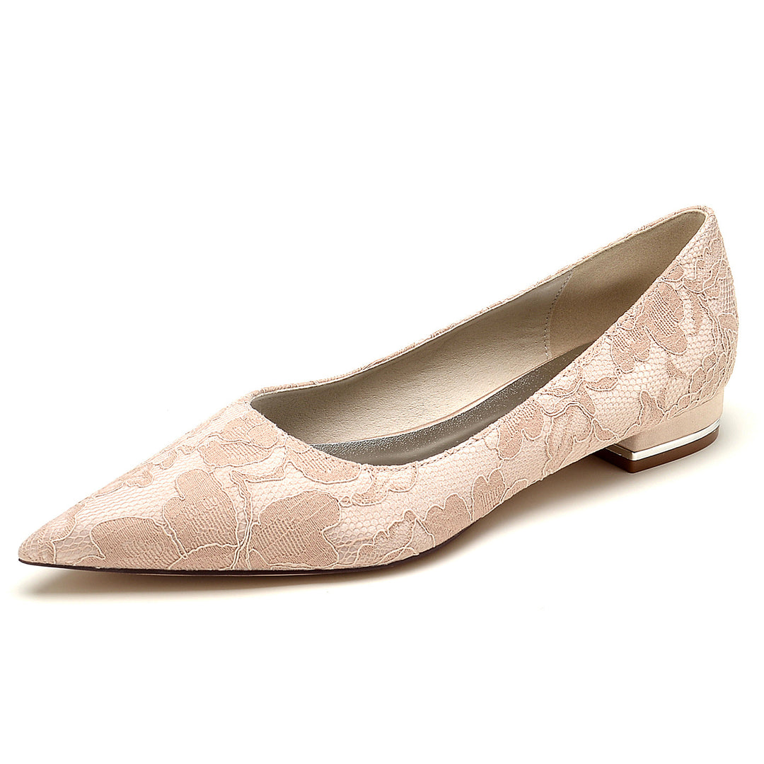 Women's Wedding Shoes Delicate Lace Low Heel Pointed Toe Comfortable Bridal Shoes, White Women's Wedding Shoes Delicate Lace Low Heel Pointed Toe Comfortable Bridal Shoes, White