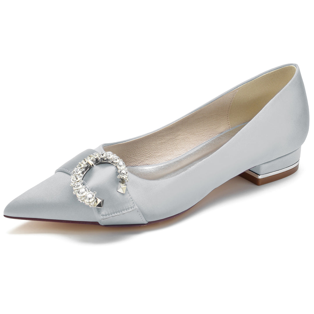 Women's Wedding Shoes Silk Satin Crystal Low Heel Pointed Toe Bridal Shoes