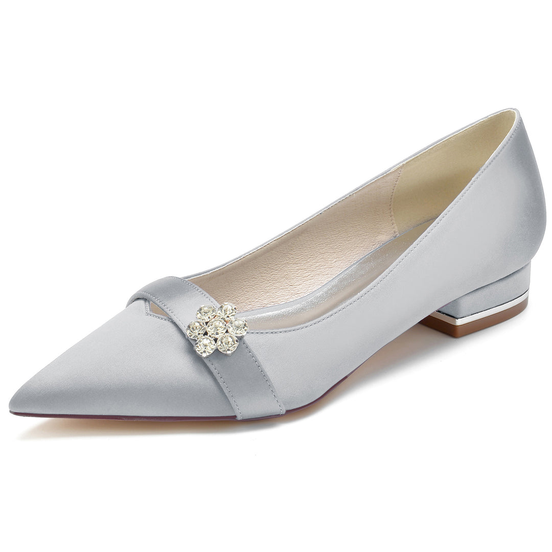 Women's Wedding Shoes Petite Diamond Flower Low Pointed Toe Bridal Shoes