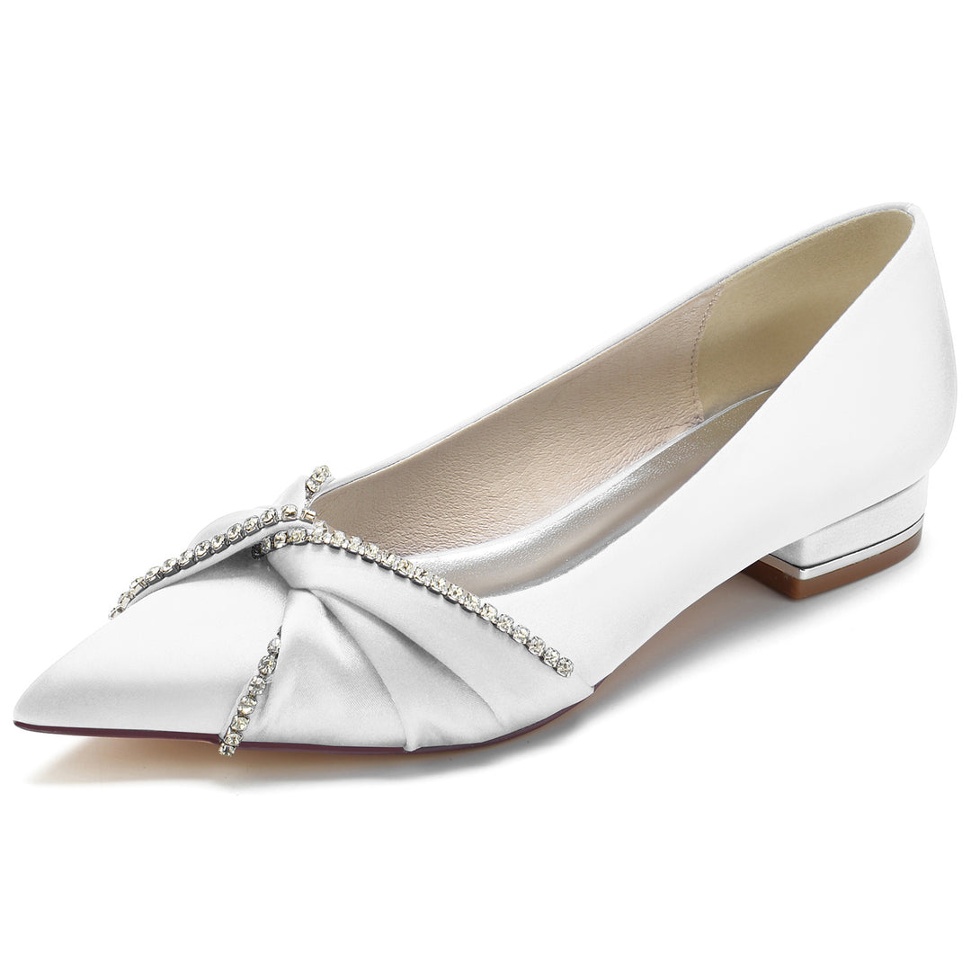 Women's Wedding Shoes Silk Satin Imitation Crystal Low Pointed Toe Bridal Shoes