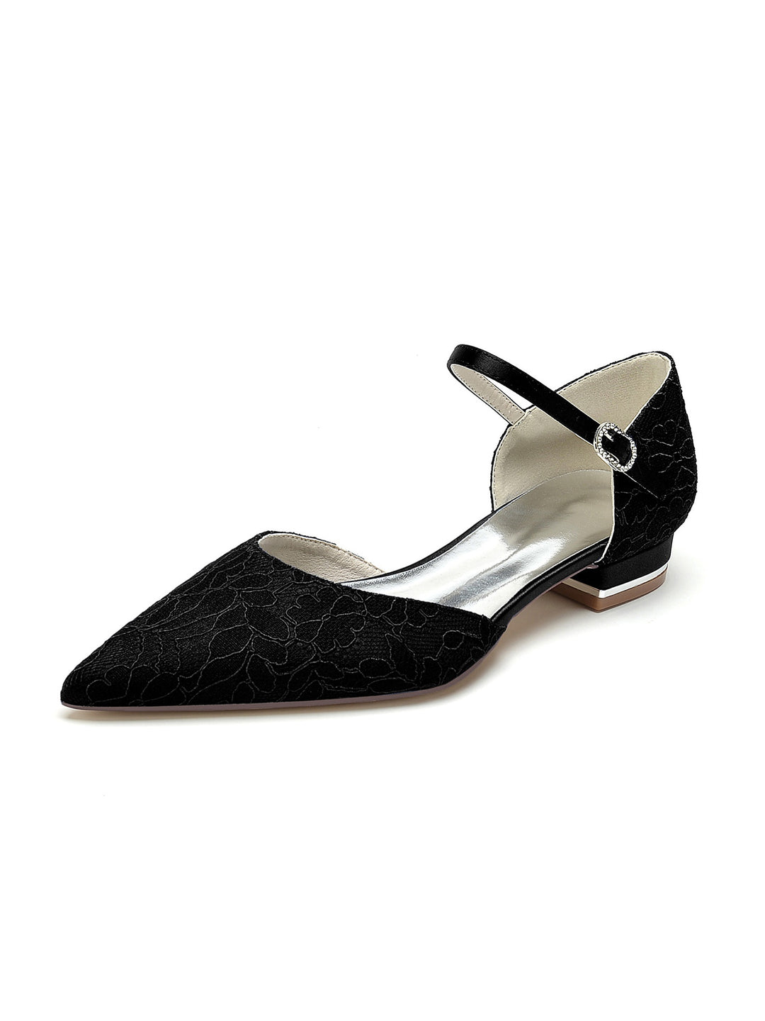 Women's Wedding Shoes Lace Low Heel Pointed Toe Bridesmaid Shoes, White
