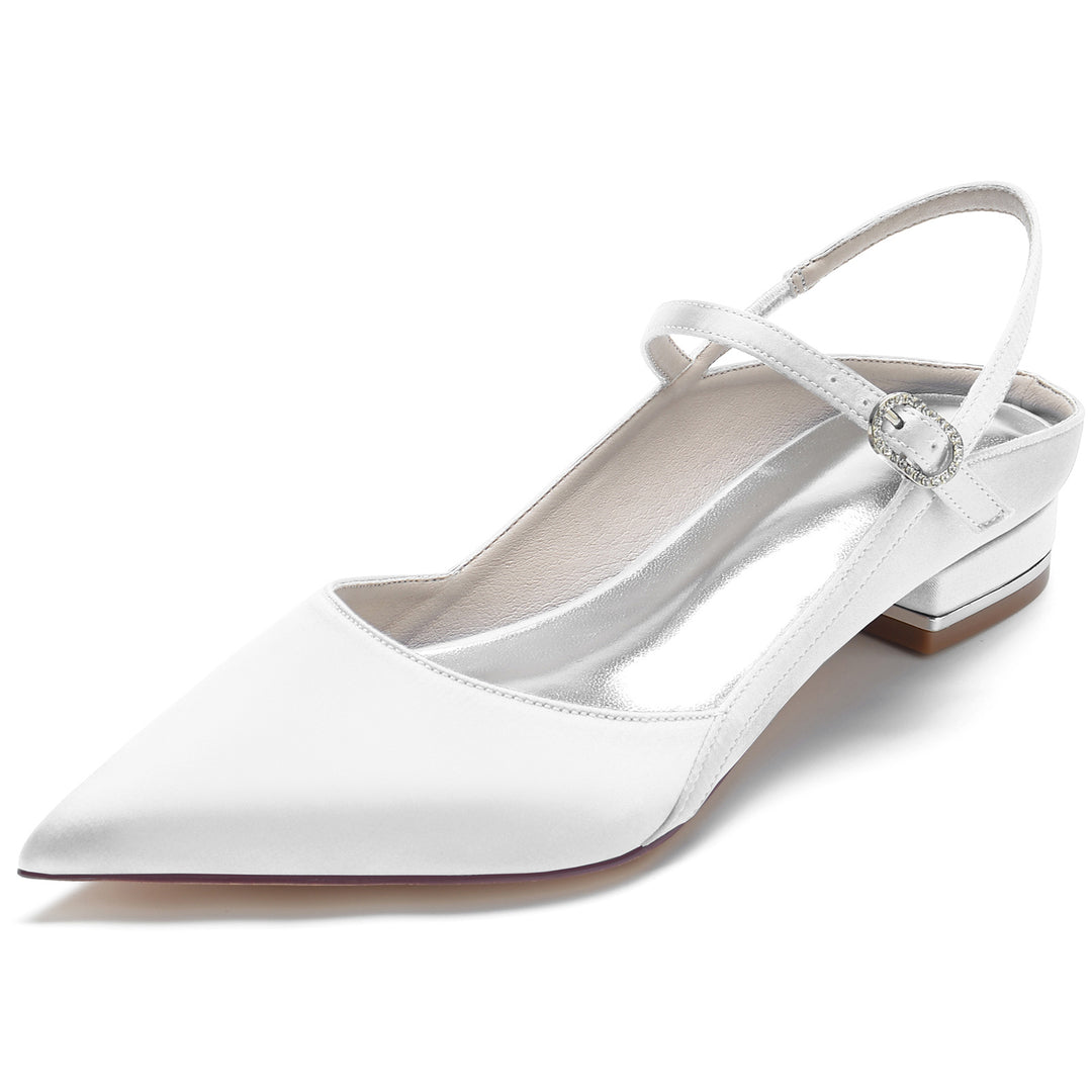 Women's Wedding Shoes Silk Satin Low Pointed Toe Buckle Minimalism Bridal Shoes