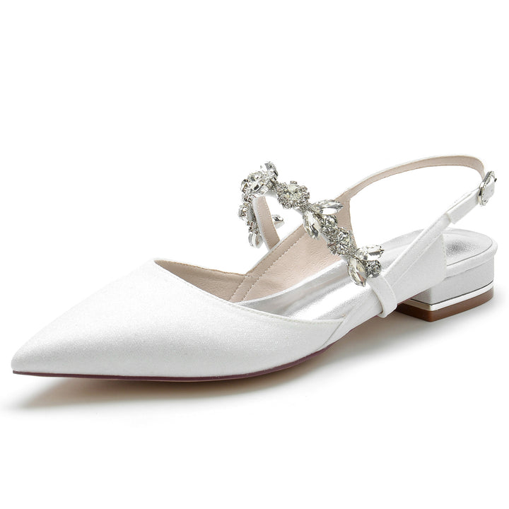 Women's Wedding Shoe Rhinestone Glitter Pointed Toe Low Buckle Bridal Shoes