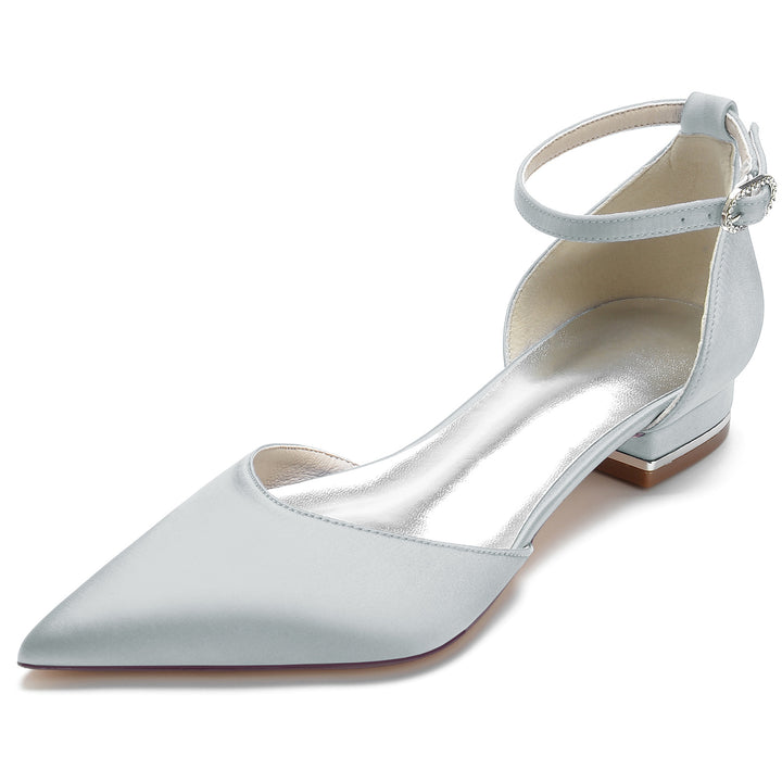 Women's Wedding Shoes Pointed Toe Low Heel Crystal Buckle Minimalist Bridal Shoes Silver Women's Wedding Shoes Pointed Toe Low Heel Crystal Buckle Minimalist Bridal Shoes Silver