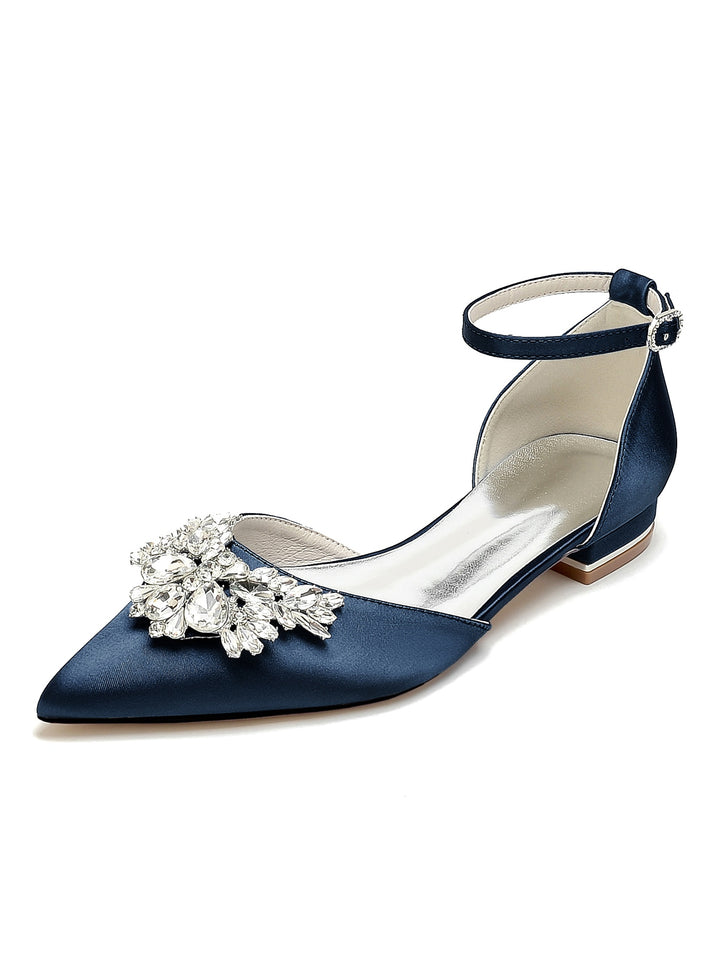 Women's Wedding Shoes Rhinestone Low Heel Pointed Toe Bridesmaid Shoes