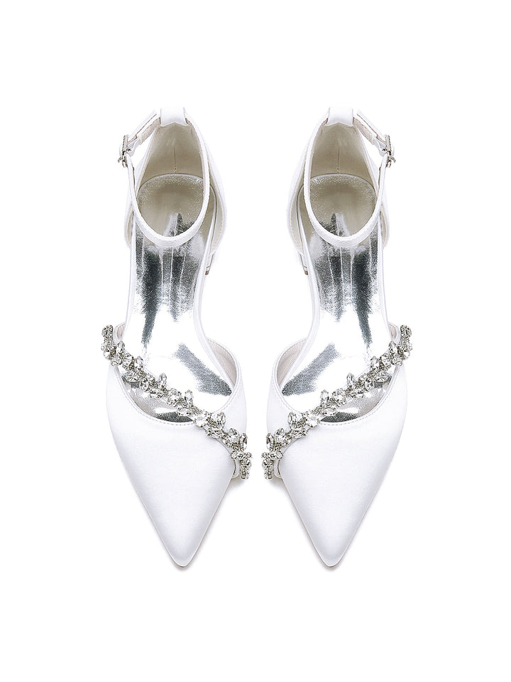 Women's Wedding Shoes Rhinestone Low Heel Pointed Toe Bridal Shoes