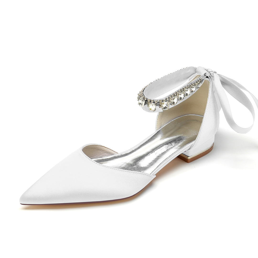 Women's Wedding Shoes Rhinestone Pointed Toe Low Heel Buckle Bridal Shoes