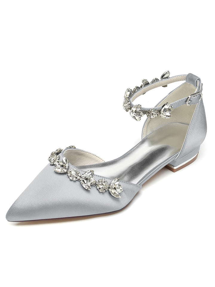 Women's Rhinestone Low Heel Pointed Toe Bridesmaid Shoes