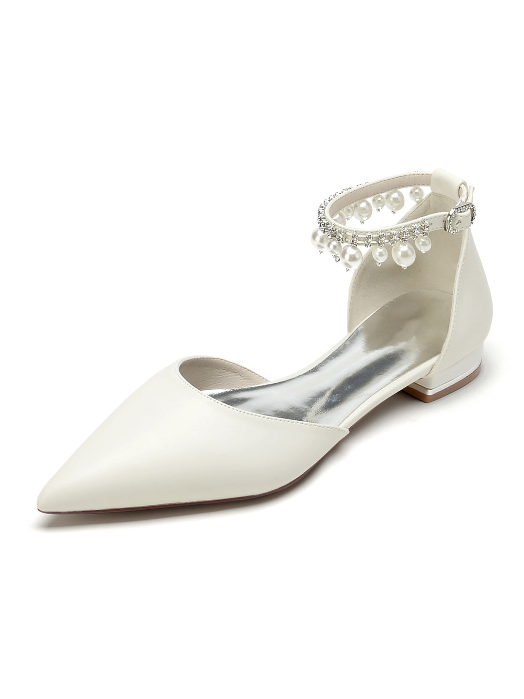 Women's Wedding Shoes Rhinestone Low Heel Pointed Toe Bridal Shoes