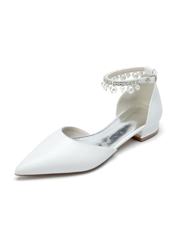 Women's Wedding Shoes Rhinestone Low Heel Pointed Toe Bridal Shoes