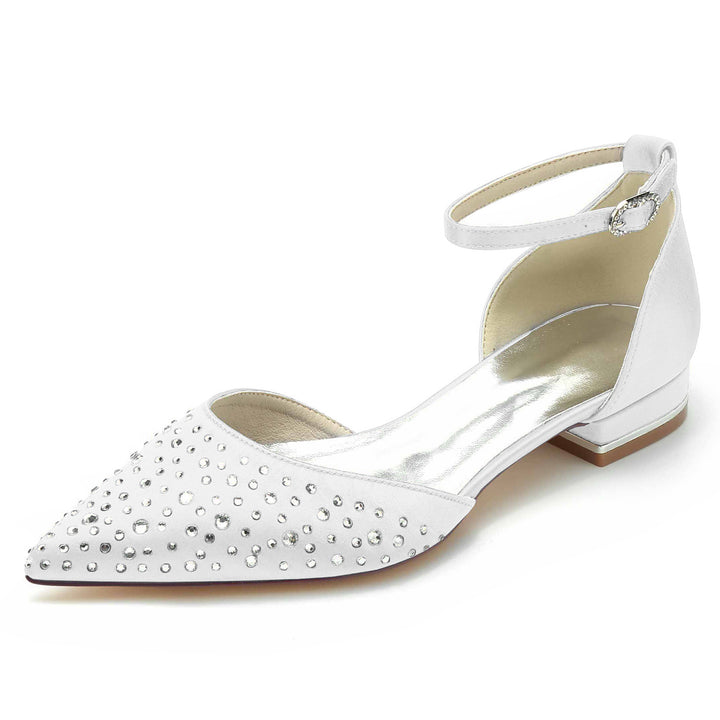 Women's Wedding Mini Crystal Low Pointed Toe Buckle Bridal Shoes