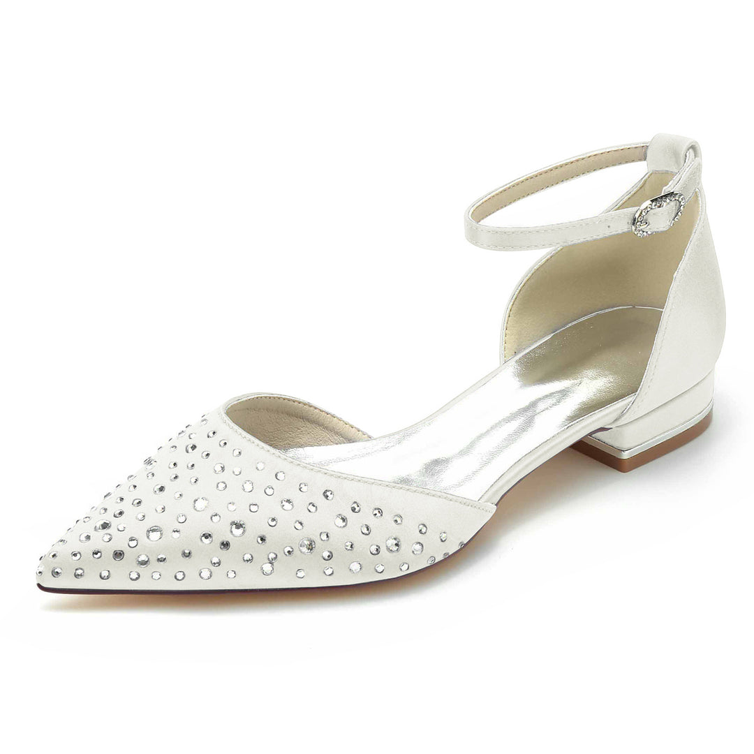 Women's Wedding Mini Crystal Low Pointed Toe Buckle Bridal Shoes