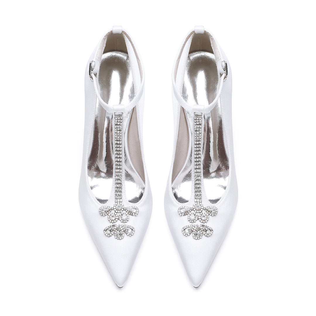 Women's Wedding Shoes Rhinestone Stiletto Heel Pointed Toe Buckle Bridal Shoes