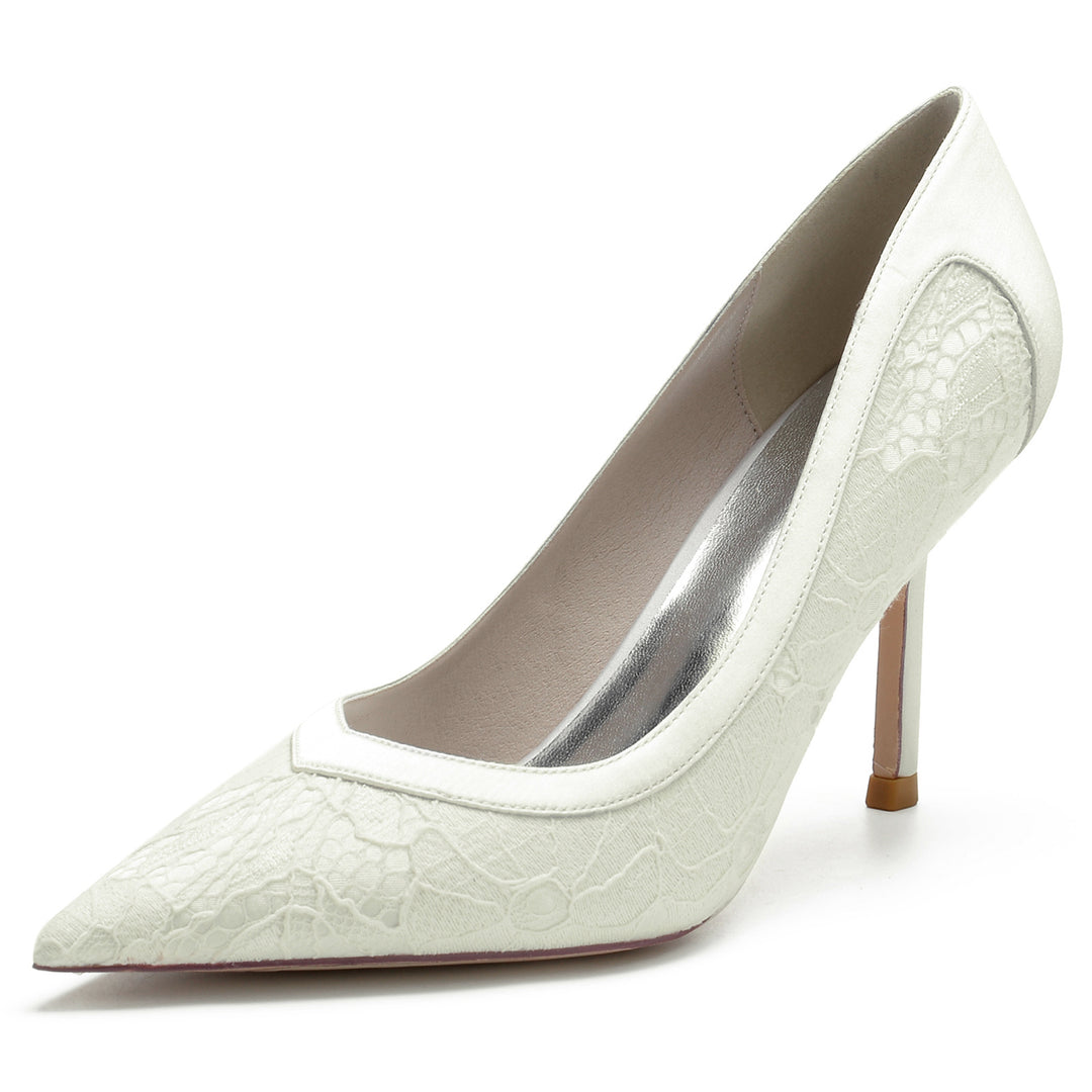 Women's Wedding Shoes Silk Satin Lace Stiletto Pointed Toe Bridal Shoes