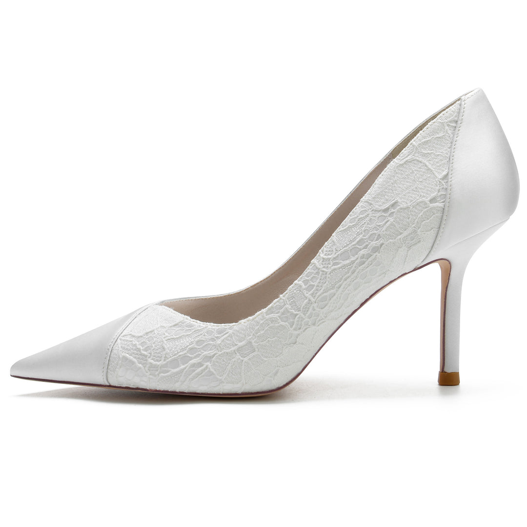 Women's Wedding Shoes Silk Satin Lace Stiletto Heel Pointed Toe Bridal Shoes