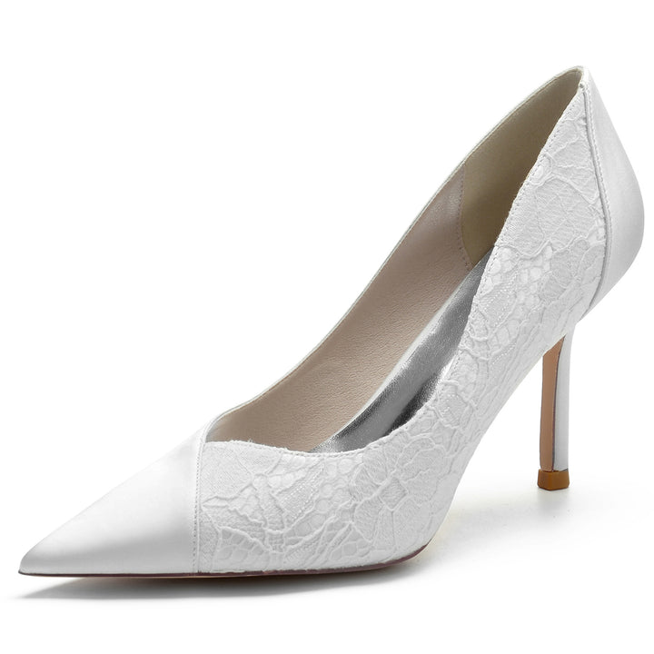 Women's Wedding Shoes Silk Satin Lace Stiletto Heel Pointed Toe Bridal Shoes