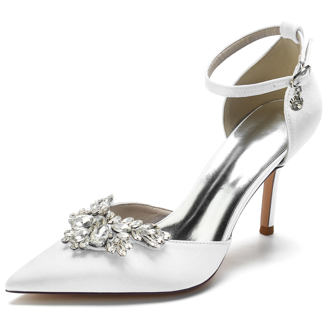 Women's Wedding Shoes Crystal Stiletto Pointed Toe Buckle Bridal Shoes