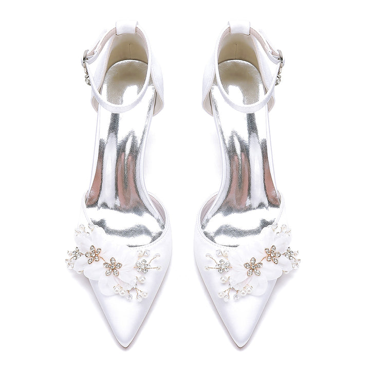 Women's Wedding Flowers High Heel Pointed Toe Bridal Shoes