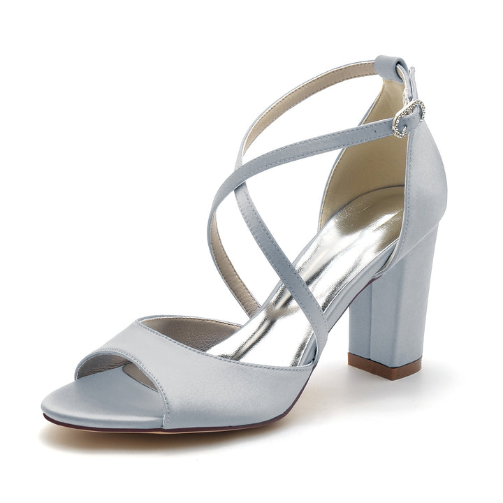 Women's Wedding Shoes Crossed Strappy Chunky Peep Toe Buckle Minimalist Bridal Shoes