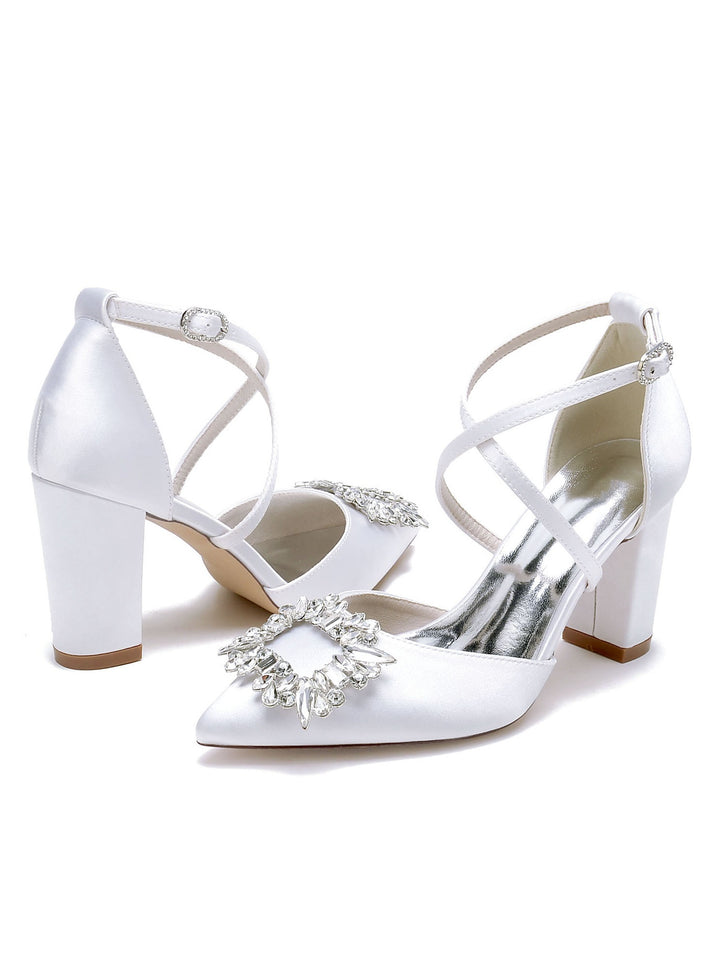 Women's Wedding Shoes Rhinestone High Heel Pointed Toe Bridal Shoes