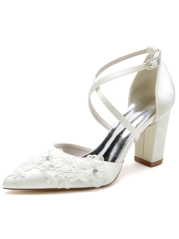 Women's Wedding Shoes Applique High Heel Pointed Toe Bridal Shoes