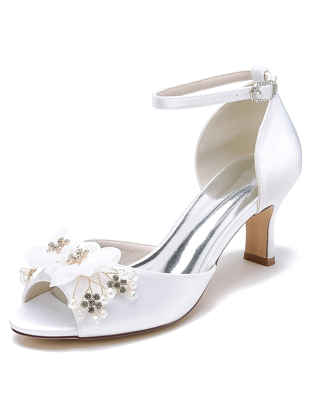 Women's Wedding Shoes Flowers High Heel Open Toe Bridal Shoes