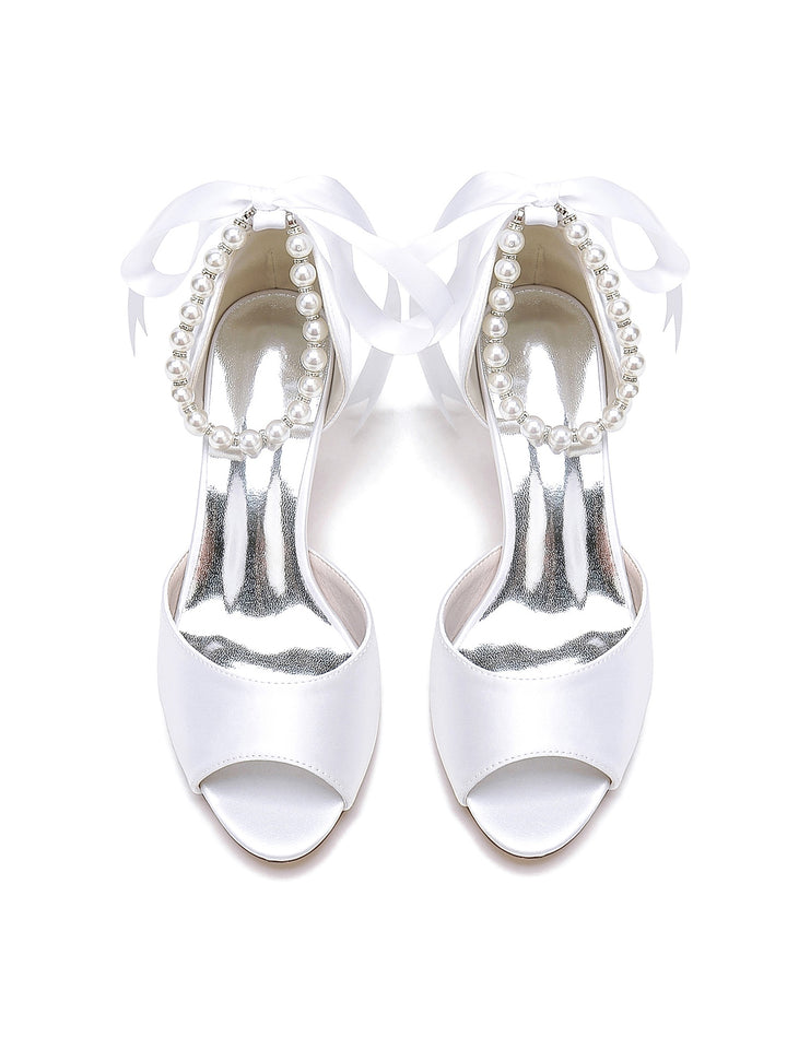 Women's  Wedding Beadings Mid Heel Open Toe Bridal Shoes