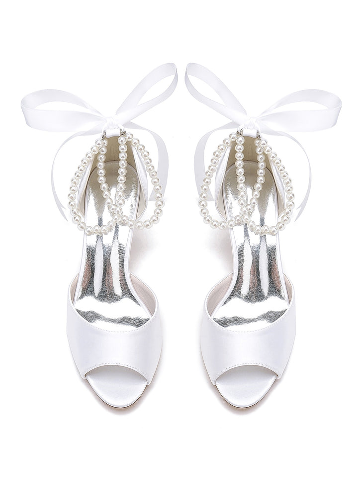 Women's Wedding Bowknot Stiletto Heel Open Toe Bridal Shoes