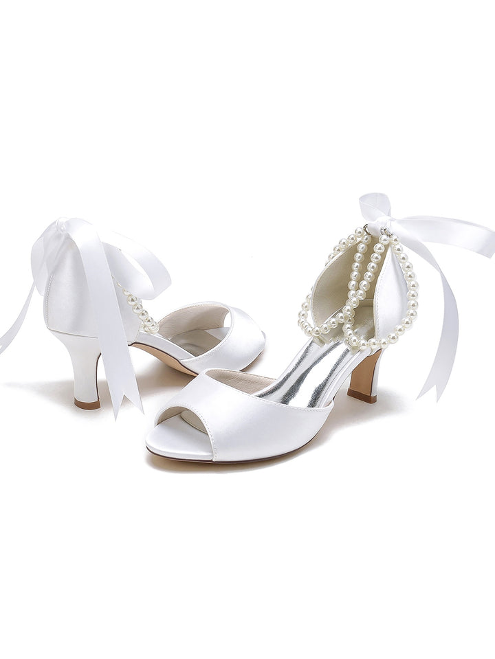 Women's Wedding Bowknot Stiletto Heel Open Toe Bridal Shoes